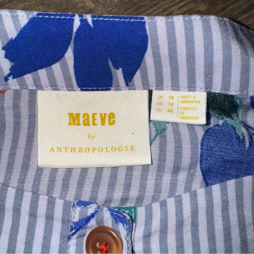 Anthropologie Maeve Blue Floral Striped Shirt - Picture 9 of 10